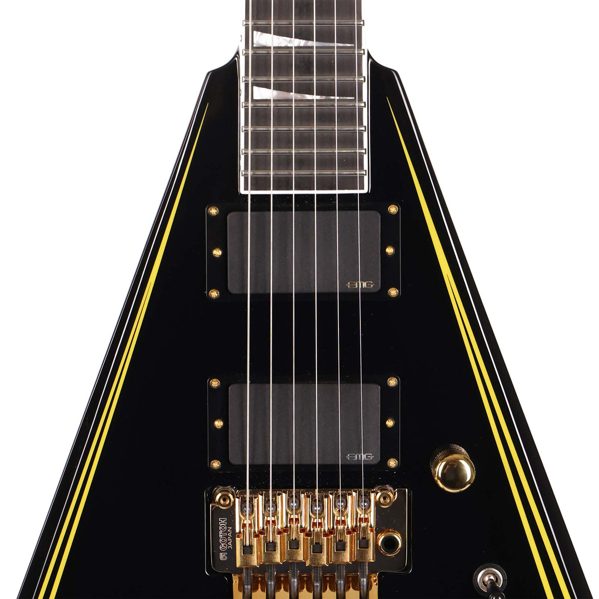 Jackson MJ Series Rhoads RR24MG Black with Yellow Pinstripes — 4
