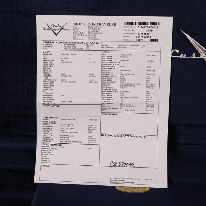 Fender Custom Shop Eric Clapton Stratocaster Masterbuilt Todd Krause Candy Green