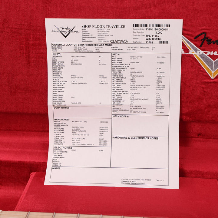 Fender Custom Shop Eric Clapton Stratocaster Masterbuilt Todd Krause Torino Red