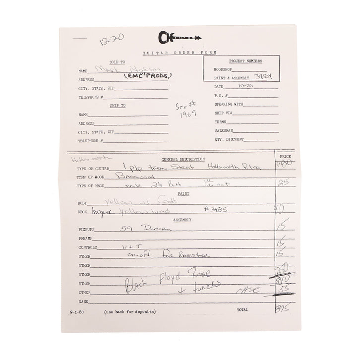 1983 Jackson Guitar Built For Mark St. John Yellow Gold