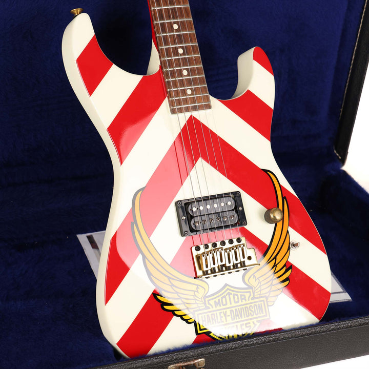 1981 Jackson Pre-Production Soloist White and Red Chevron with Harley Davidson Graphic by Mike Learn