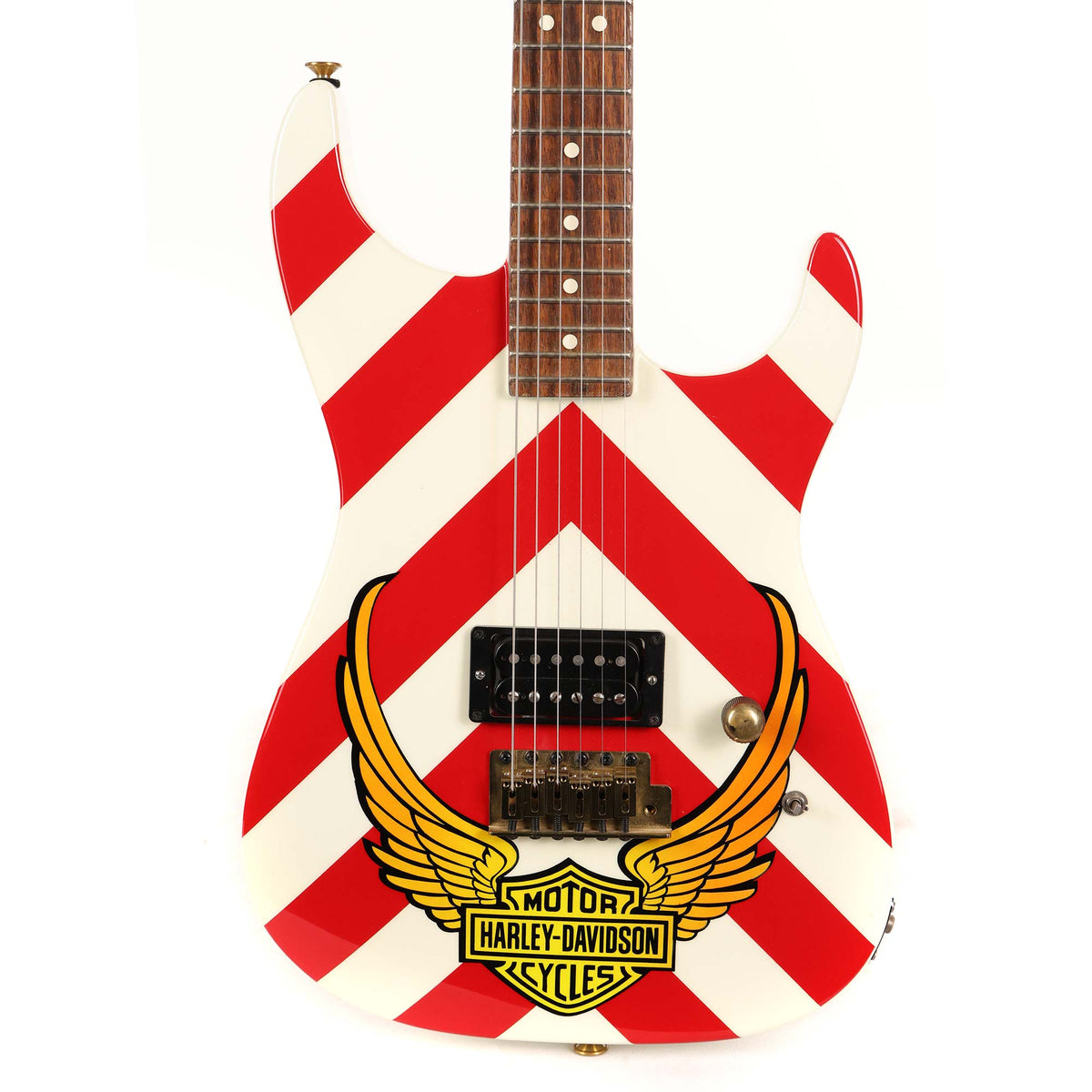 1981 Jackson Pre-Production Soloist White and Red Chevron with Harley Davidson Graphic by Mike Learn — 1