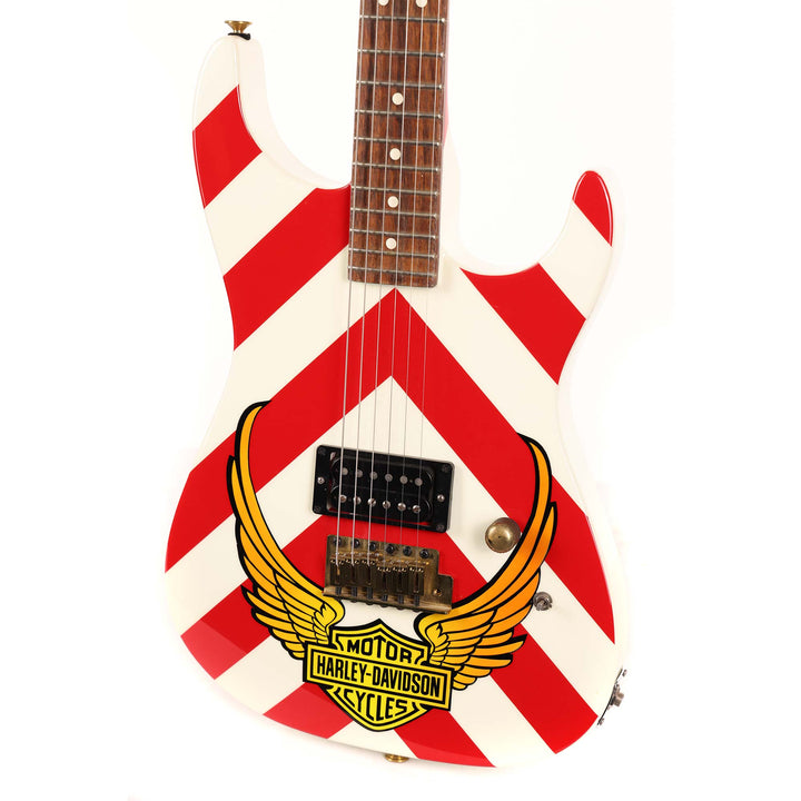 1981 Jackson Pre-Production Soloist White and Red Chevron with Harley Davidson Graphic by Mike Learn
