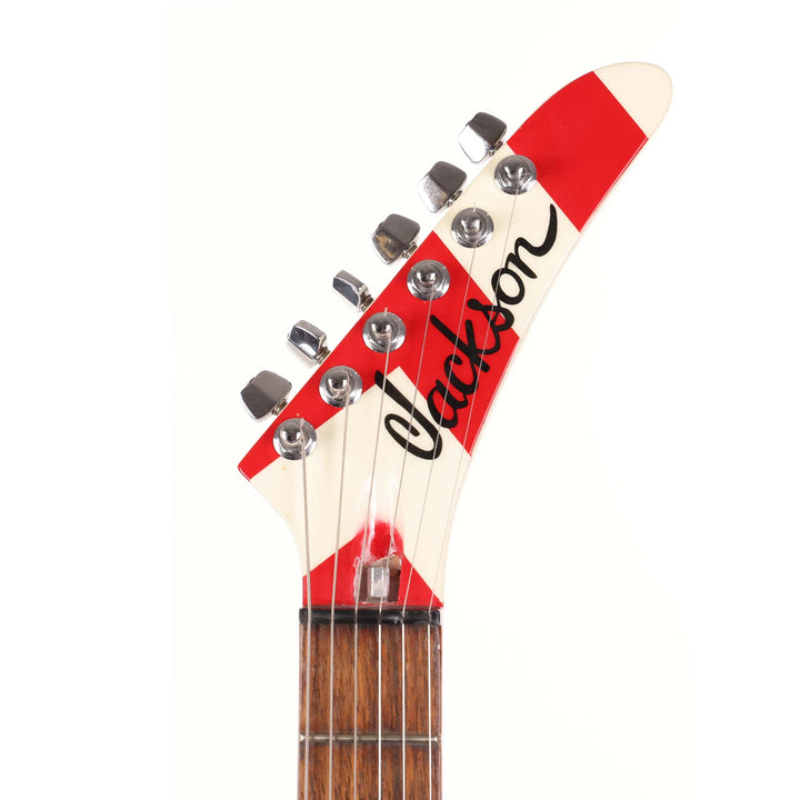 1981 Jackson Pre-Production Soloist White and Red Chevron with Harley Davidson Graphic by Mike Learn