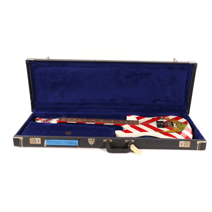 1981 Jackson Pre-Production Soloist White and Red Chevron with Harley Davidson Graphic by Mike Learn