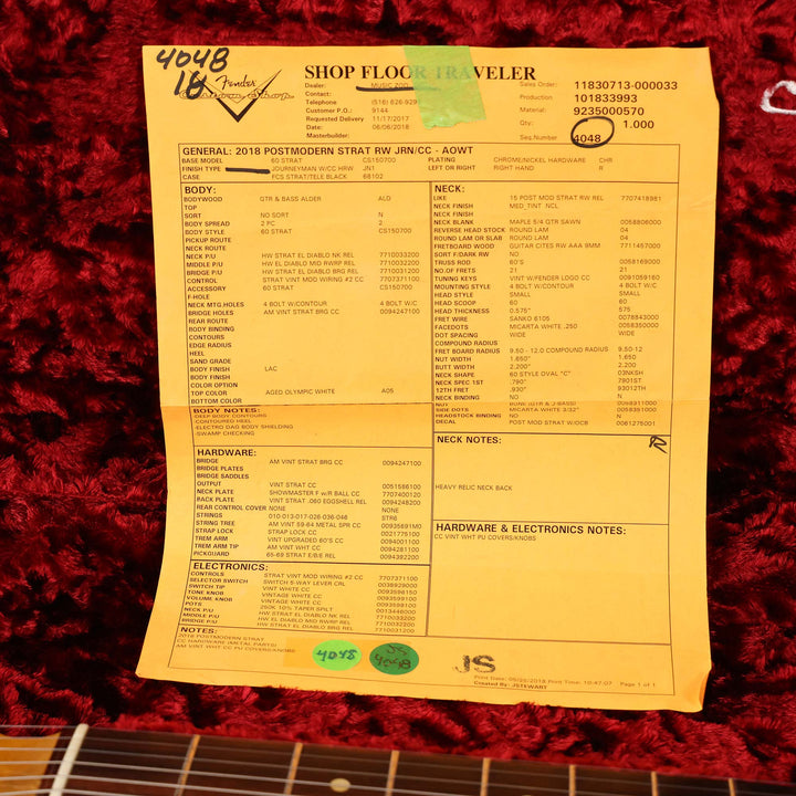 Fender Custom Shop Postmodern Stratocaster Electric Guitar Journeyman Relic Aged Olympic White