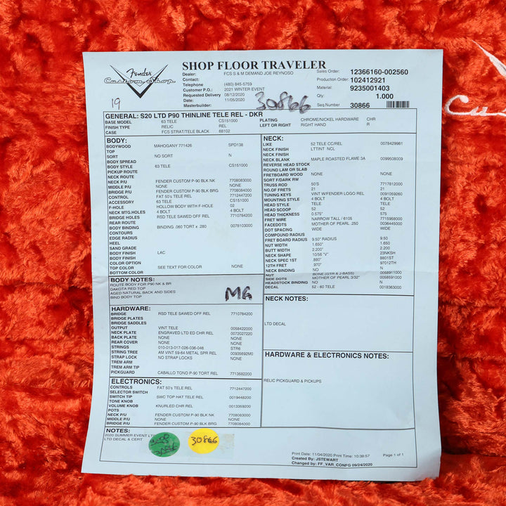 Fender Custom Shop Limited P-90 Thinline Telecaster Relic Dakota Red 2020