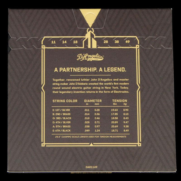 D'Angelico Electrozinc Rock Strings Electric Guitar Strings 11-49 (Plain 3rd)