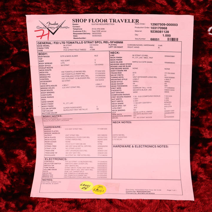 Fender Custom Shop Limited Tomatillo Stratocaster Relic Super Faded Aged Burgundy Mist Metallic 2023