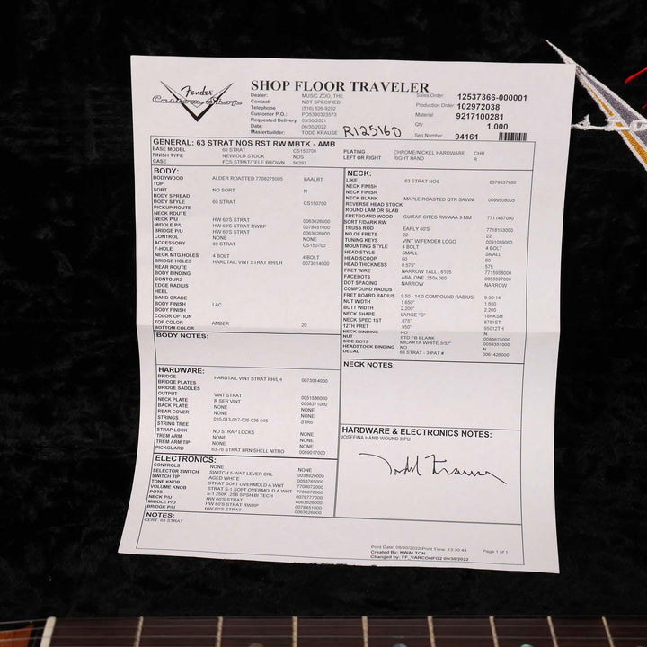 Fender Custom Shop 1963 Stratocaster Hardtail Roasted Alder Trans Amber Masterbuilt Todd Krause 2022