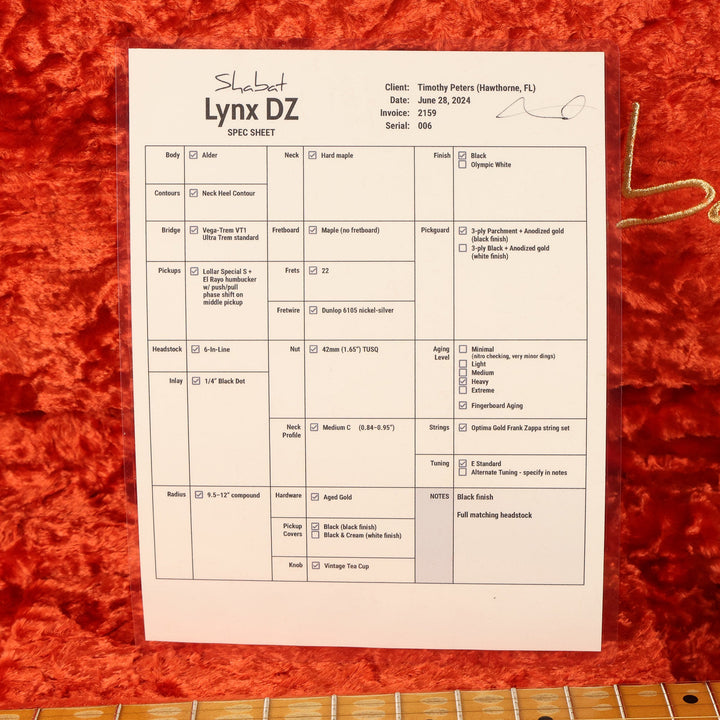 Shabat Lynx DZ Black Dweezil Zappa Model Black 2024