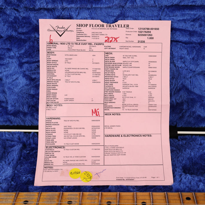 Fender Custom Shop Limited '72 Telecaster Custom Relic Faded Surf Green 2020 NAMM Guitar