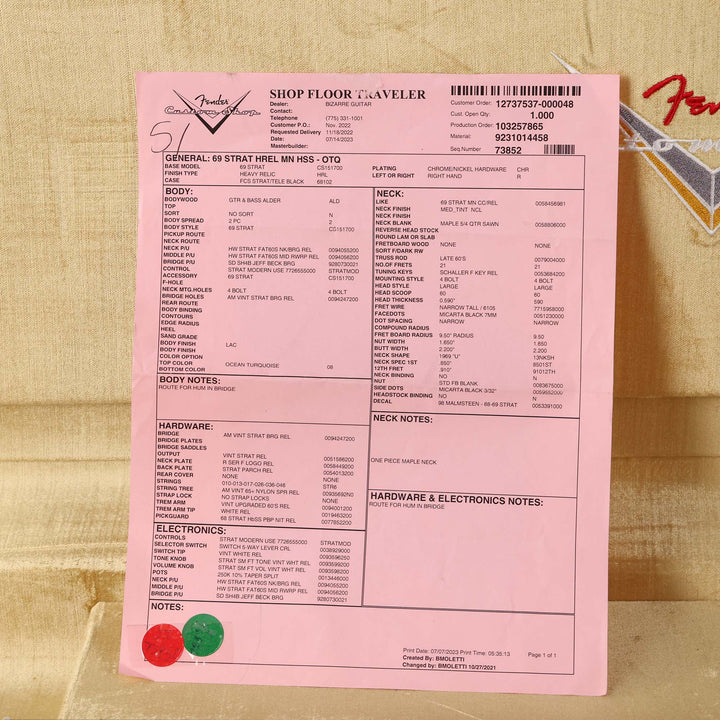 Fender Custom Shop 1969 Stratocaster HSS Heavy Relic Ocean Turquoise 2023