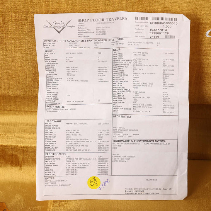 Fender Custom Shop Rory Gallagher Signature Stratocaster 3-Tone Sunburst 2023