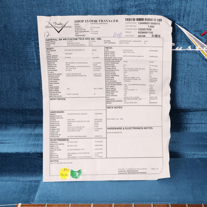 Fender Custom Shop American Custom Telecaster NOS Honey Blonde 2024