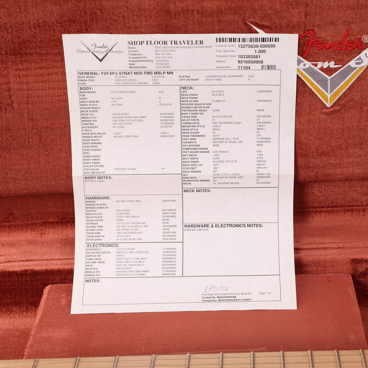 Fender Custom Shop '60s Stratocaster NOS Firemist Silver Masterbuilt Levi Perry 2024