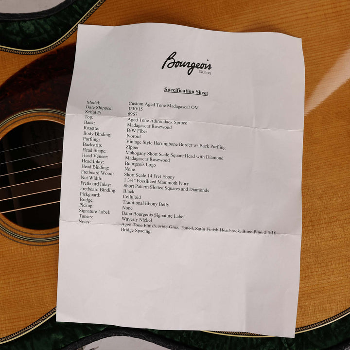 Bourgeois OM Acoustic Aged Tone Adirondack Spruce and Madagascar Rosewood 2015