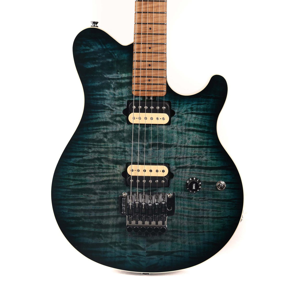 Ernie Ball Music Man Axis Guitar Yucatan Blue Flame 2023 — 1