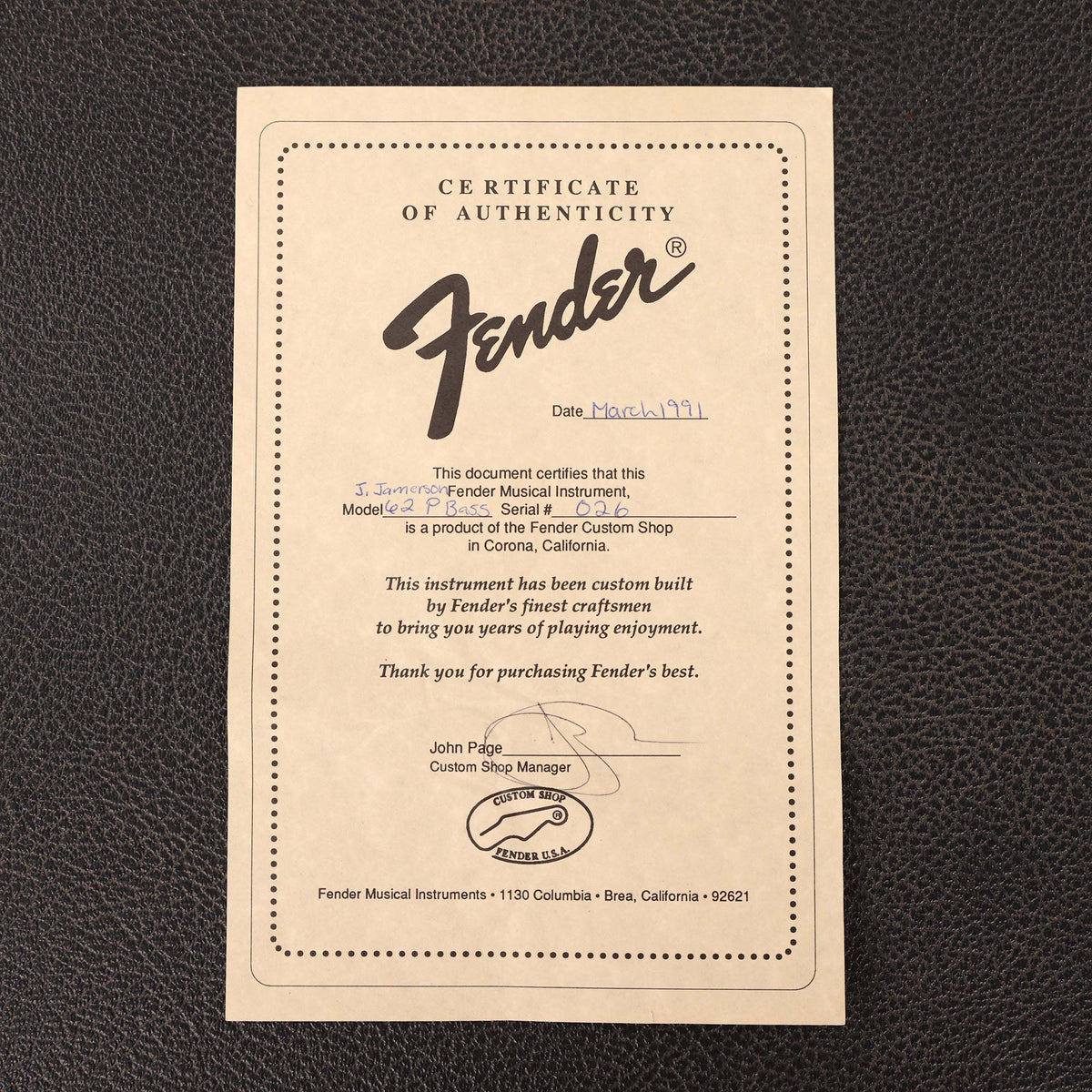 1991 Fender Custom Shop James Jamerson 1962 Precision Bass Tribute — 11