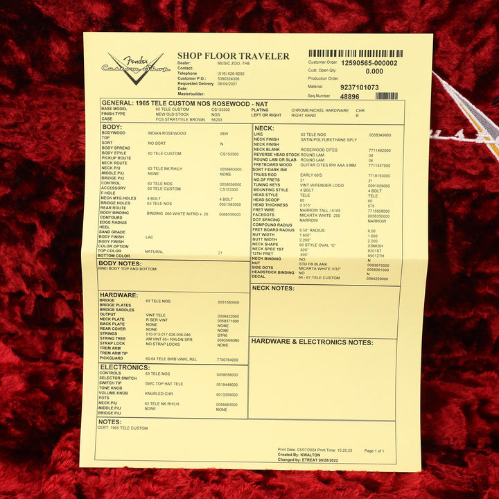 Fender Custom Shop 1965 Rosewood Custom Telecaster NOS Natural 2021