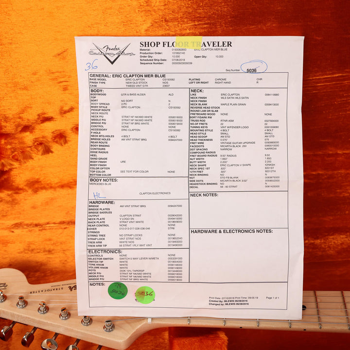 Fender Eric Clapton Signature Stratocaster Mercedes Blue 2018