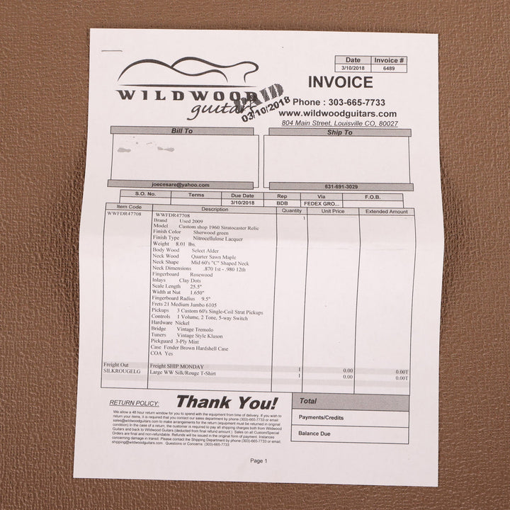 Fender Custom Shop 1960 Stratocaster Relic Sherwood Green 2009