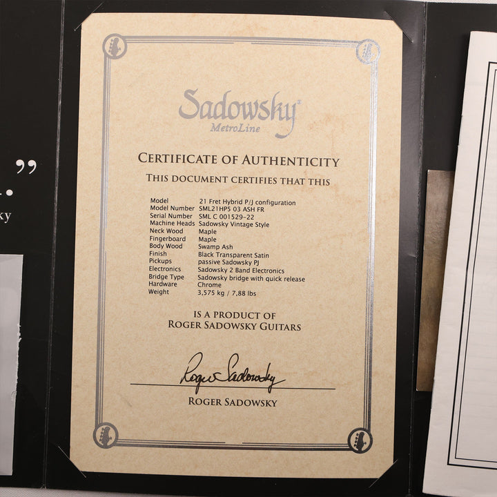 Sadowsky MetroLine Hybrid P/J Bass Black Transparent Satin 2022