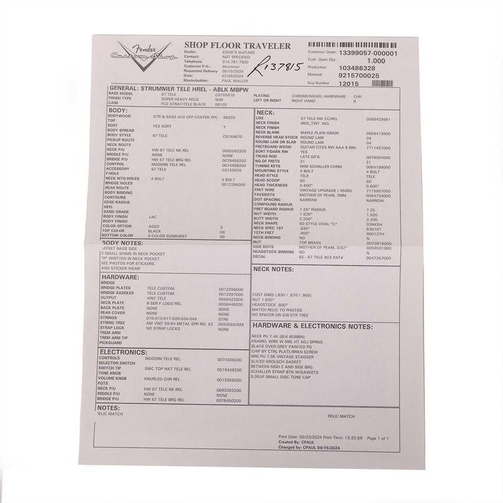 Fender Custom Shop Limited Edition Joe Strummer Telecaster Masterbuilt Paul Waller 2024