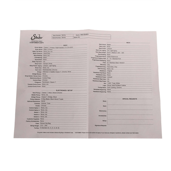 Suhr Classic T Antique Olympic White Light Aging Used