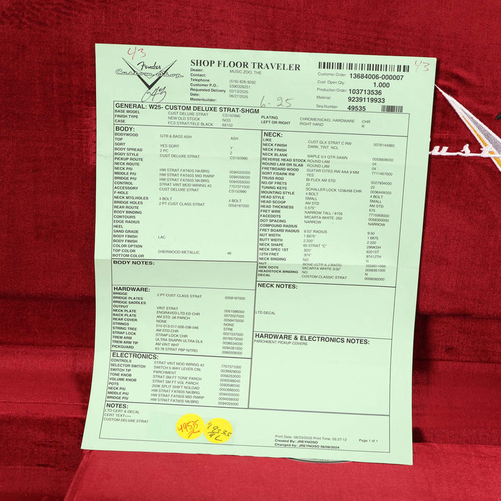 Fender Custom Shop Custom Deluxe Stratocaster NOS Sherwood Green Metallic 2025