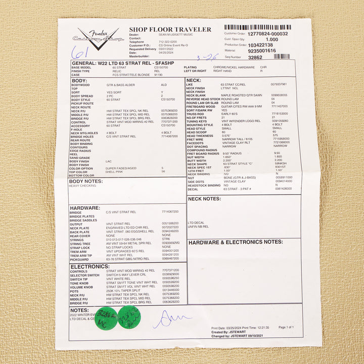 Fender Custom Shop Limited Edition '63 Strat Relic Super Faded Aged Shell Pink 2024