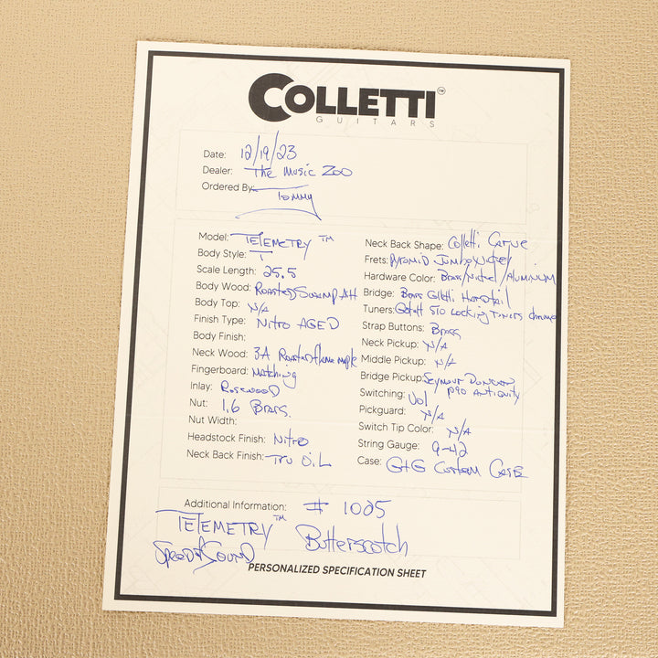 Colletti Guitars Speed of Sound Telemetry Butterscotch Blonde