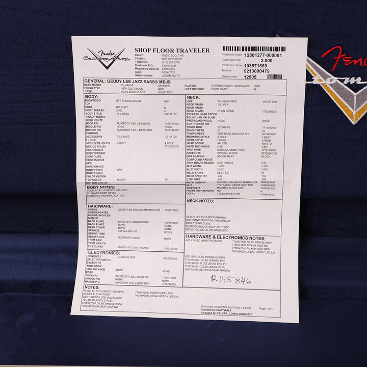 Fender Custom Shop Geddy Lee Jazz Bass Masterbuilt Jason Smith NOS Black