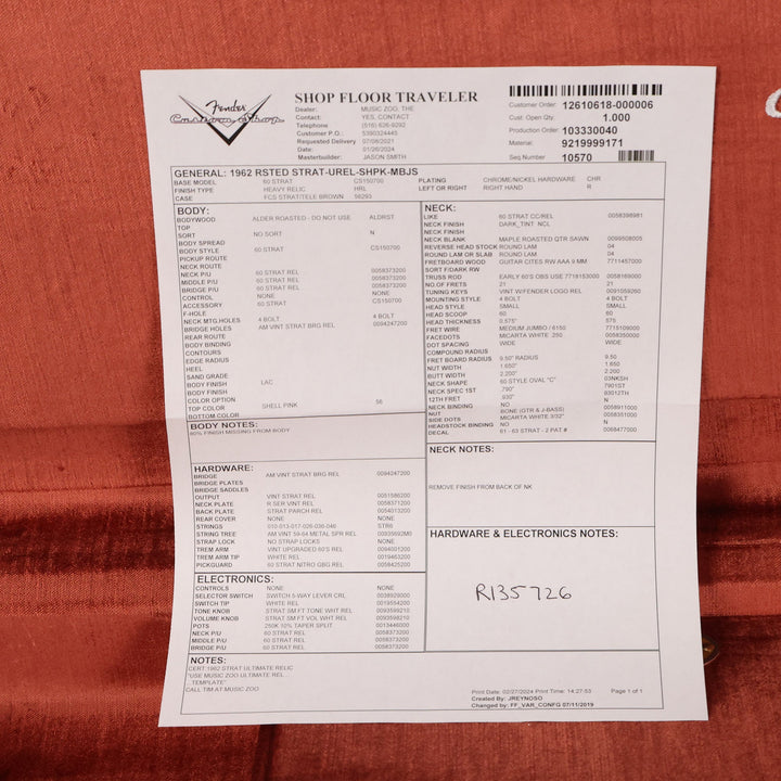 Fender Custom Shop 1962 Stratocaster Ultimate Relic Masterbuilt Jason Smith Shell Pink