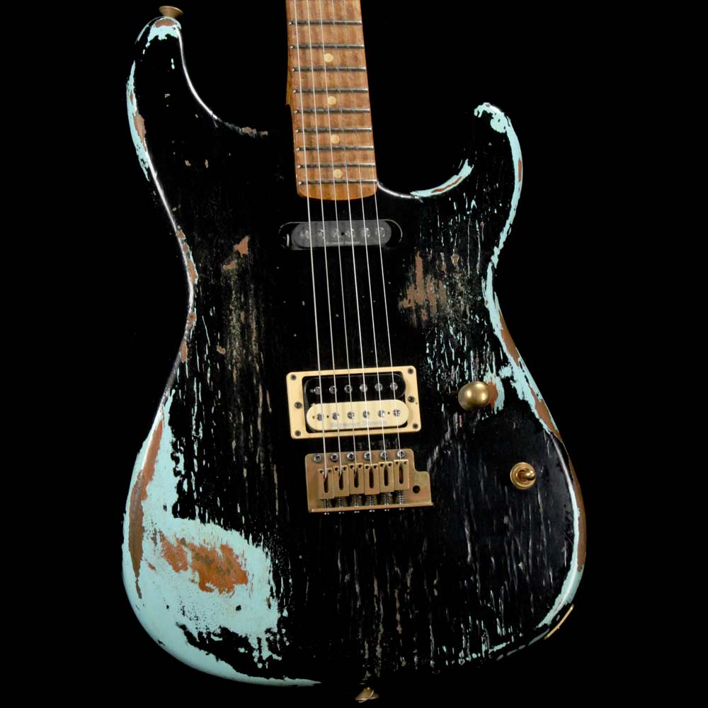 Charvel Custom Shop San Dimas HS Nitro Aged Roasted Alder Black over Sonic Blue — 1