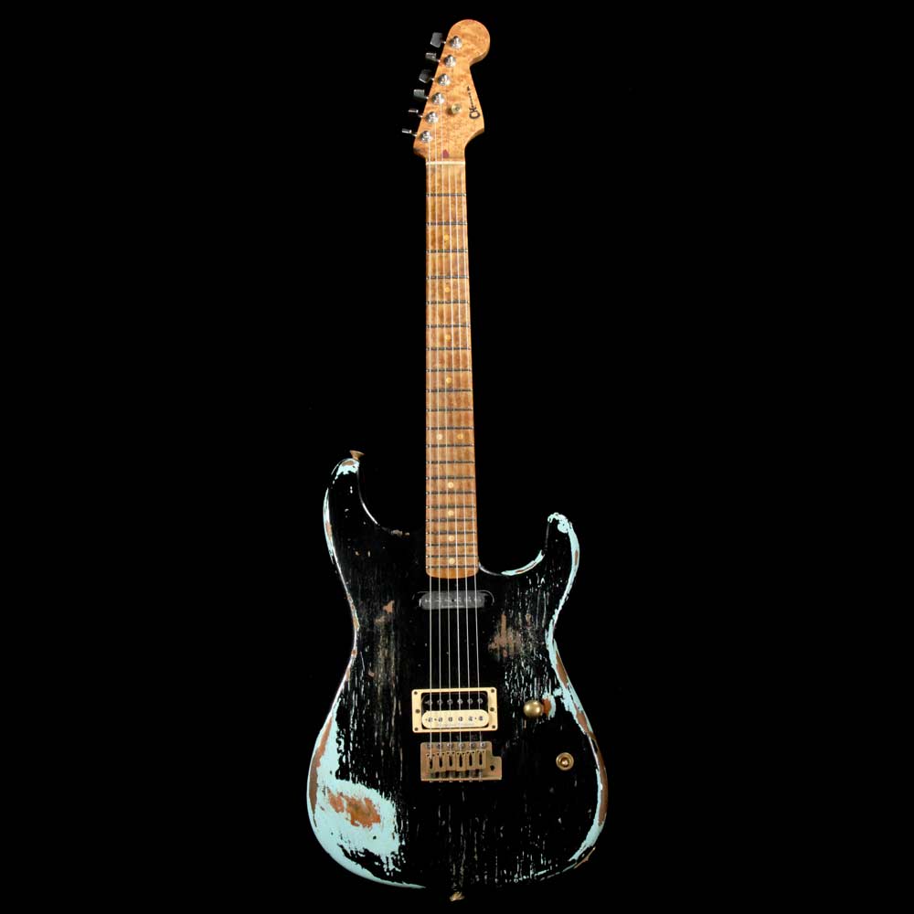 Charvel Custom Shop San Dimas HS Nitro Aged Roasted Alder Black over Sonic Blue — 2