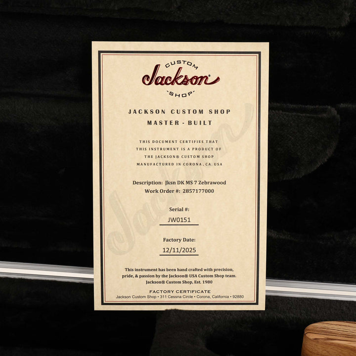 Jackson Custom Shop Dinky 7 Multiscale Zebrawood Masterbuilt by Metal Joe Williams