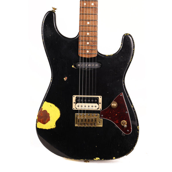 Charvel Custom Shop San Dimas Nitro Aged Roasted Mahogany Black over Graffiti Yellow