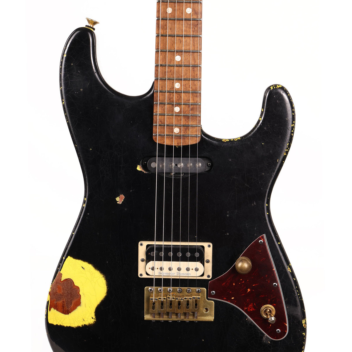 Charvel Custom Shop San Dimas Nitro Aged Roasted Mahogany Black over Graffiti Yellow Masterbuilt Rob Knowles — 4