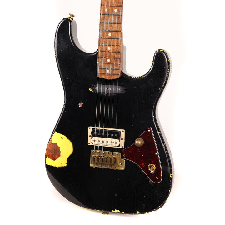 Charvel Custom Shop San Dimas Nitro Aged Roasted Mahogany Black over Graffiti Yellow Masterbuilt Rob Knowles