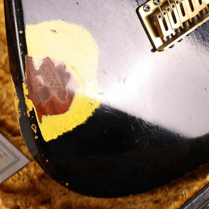 Charvel Custom Shop San Dimas Nitro Aged Roasted Mahogany Black over Graffiti Yellow Masterbuilt Rob Knowles