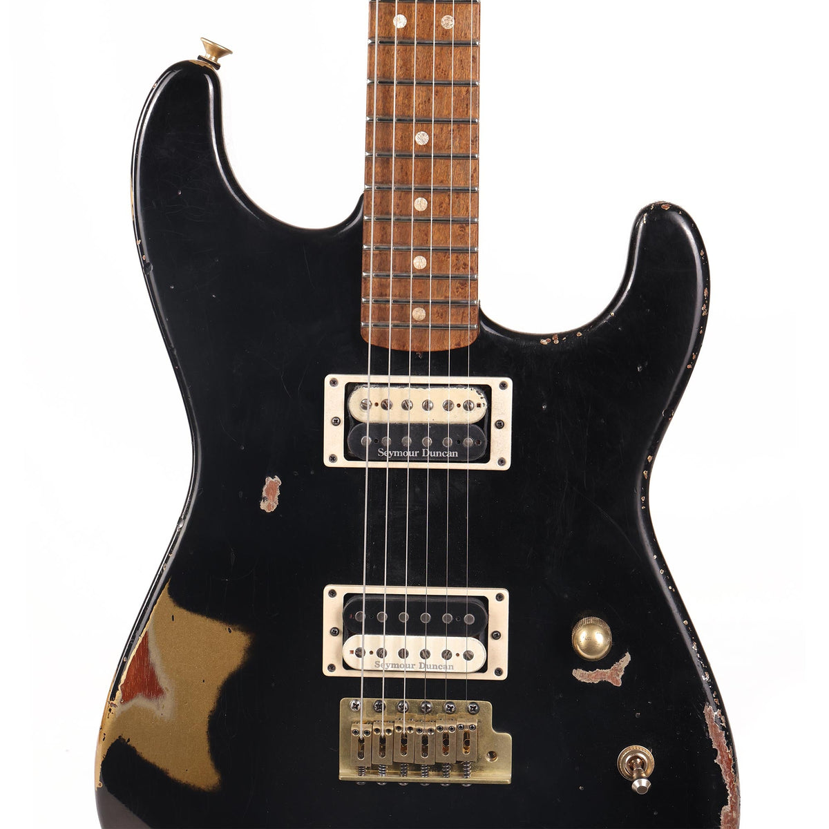 Charvel Custom Shop Masterbuilt San Dimas Nitro Aged Roasted Mahogany Black over Aztec Gold — 4