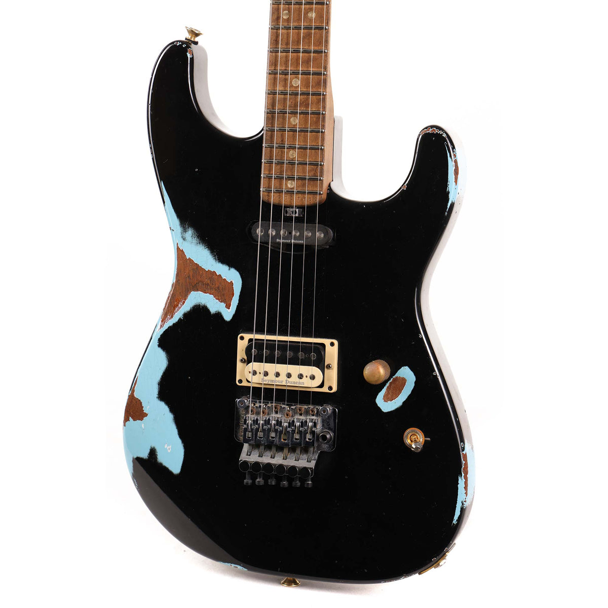 Charvel Custom Shop San Dimas Nitro Aged Roasted Mahogany Black over Daphne Blue Masterbuilt — 4