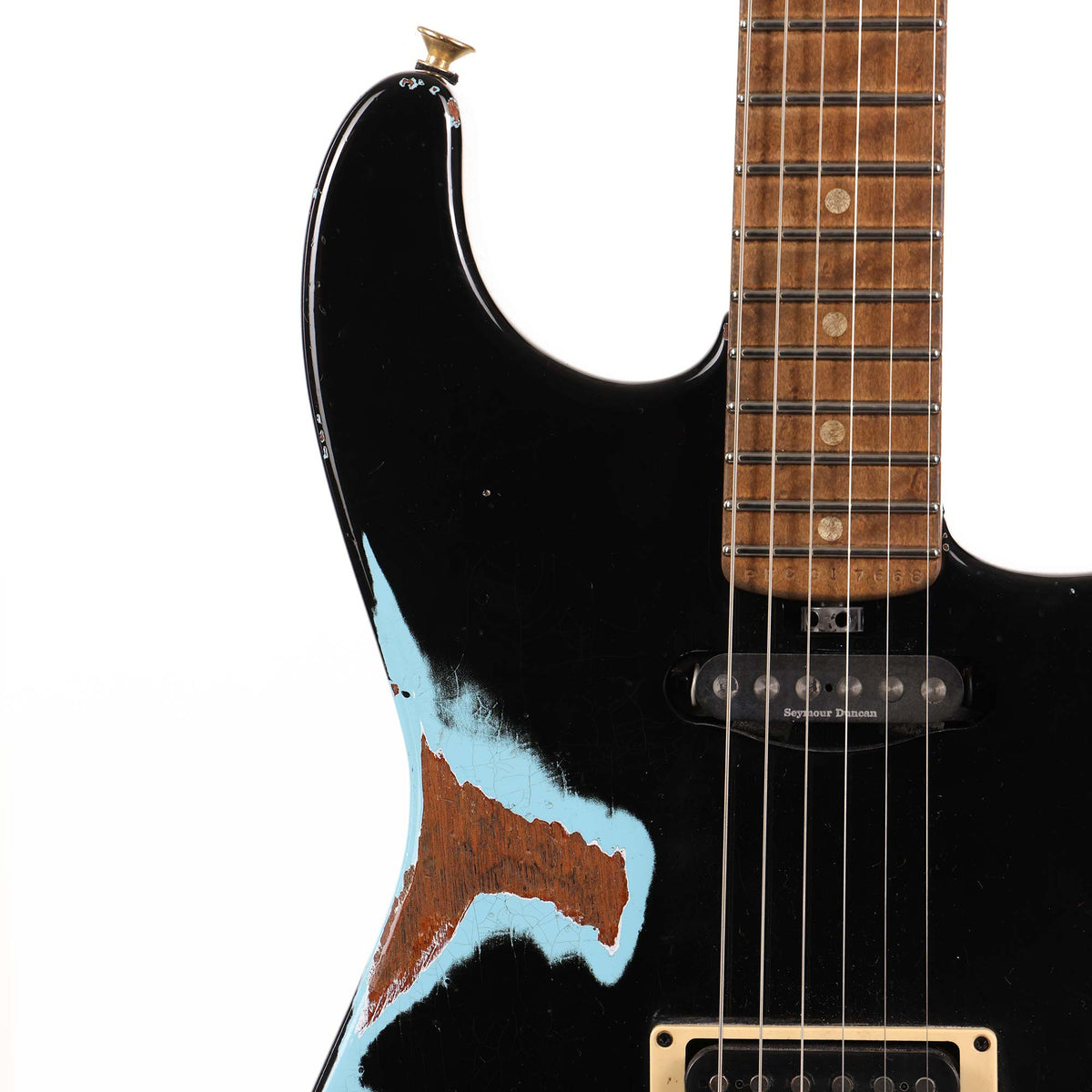 Charvel Custom Shop San Dimas Nitro Aged Roasted Mahogany Black over Daphne Blue Masterbuilt — 5