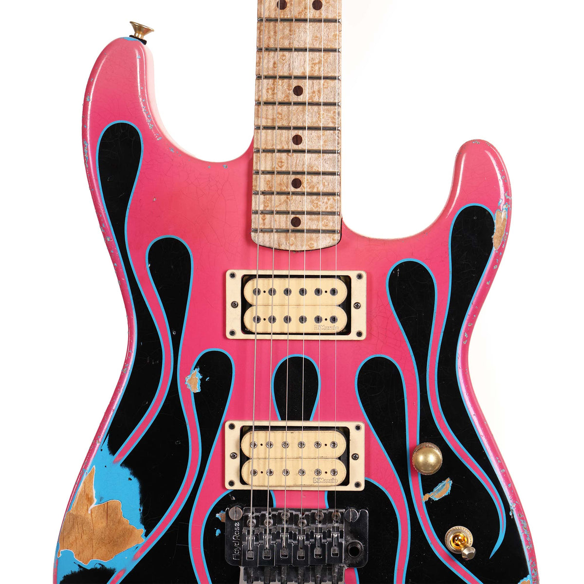 Charvel Custom Shop Graphic Nitro Relic San Dimas Masterbuilt Black and Magenta Flames — 4
