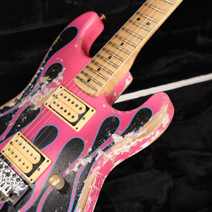 Charvel Custom Shop Graphic Nitro Relic San Dimas Masterbuilt Black and Magenta Flames