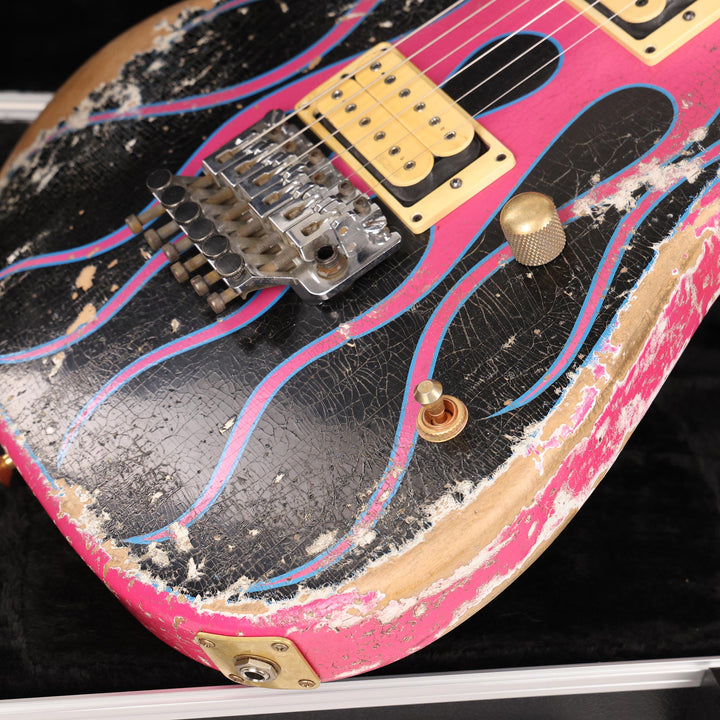 Charvel Custom Shop Graphic Nitro Relic San Dimas Masterbuilt Black and Magenta Flames