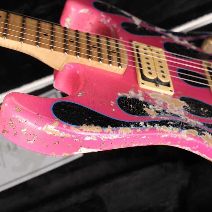 Charvel Custom Shop Graphic Nitro Relic San Dimas Masterbuilt Black and Magenta Flames