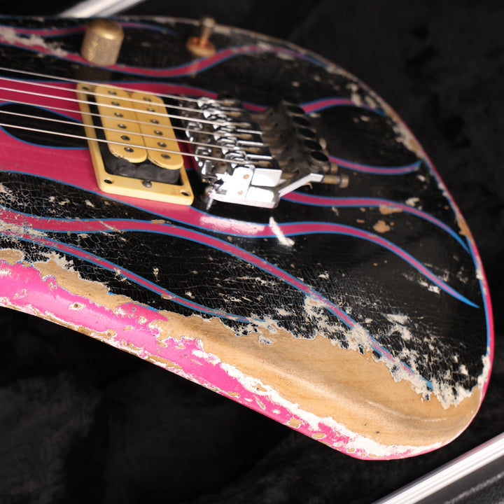 Charvel Custom Shop Graphic Nitro Relic San Dimas Masterbuilt Black and Magenta Flames