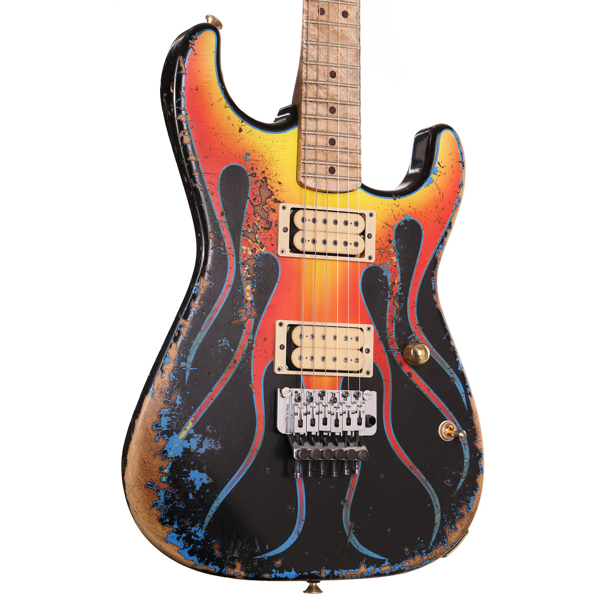 Charvel Custom Shop Graphic Nitro Relic San Dimas Masterbuilt Yellow and Red Flames — 1